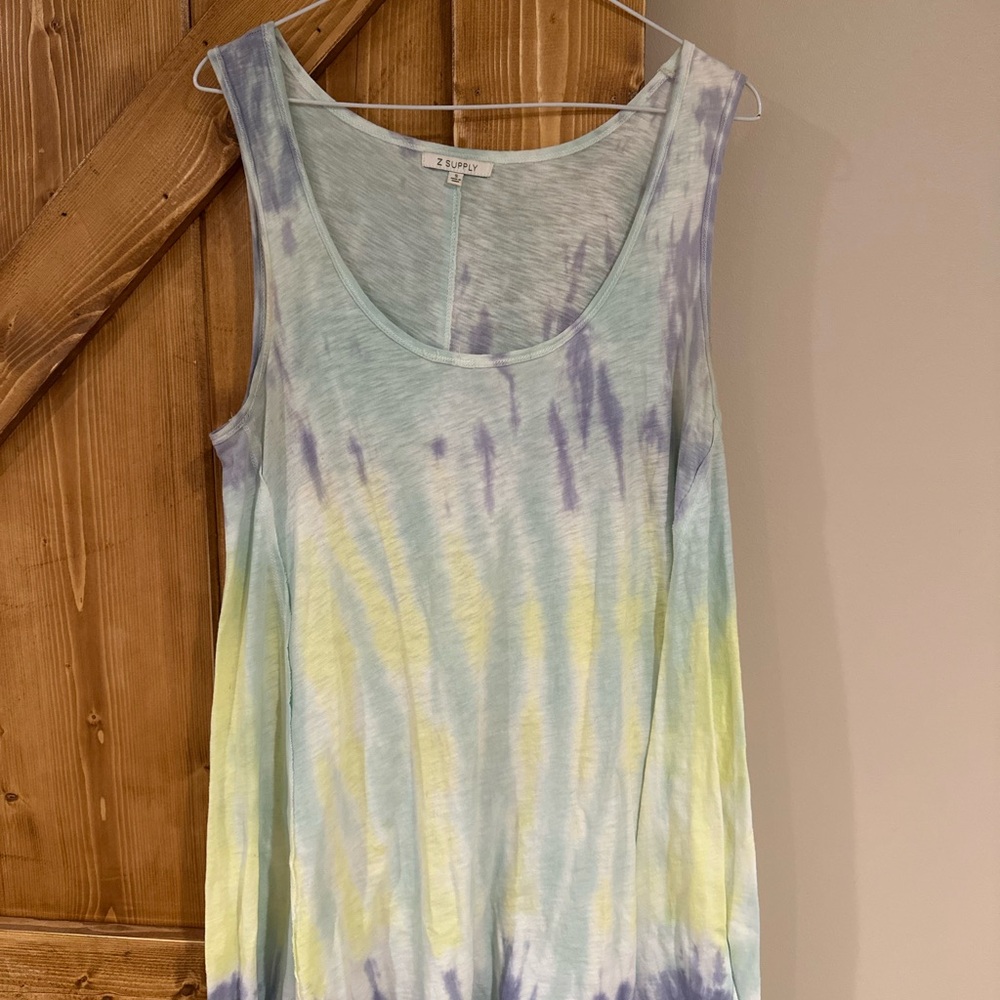 Z Supply Tie-Dye Tank Top in Pastel Blue, Purple & Yellow